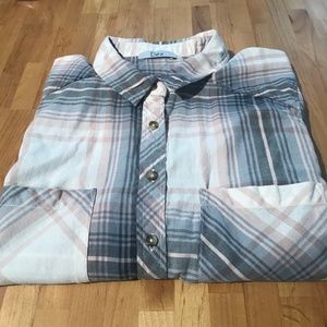 Pink, Cream, & Grey Long-Sleeve Plaid Button-Front Shirt Womens Lg